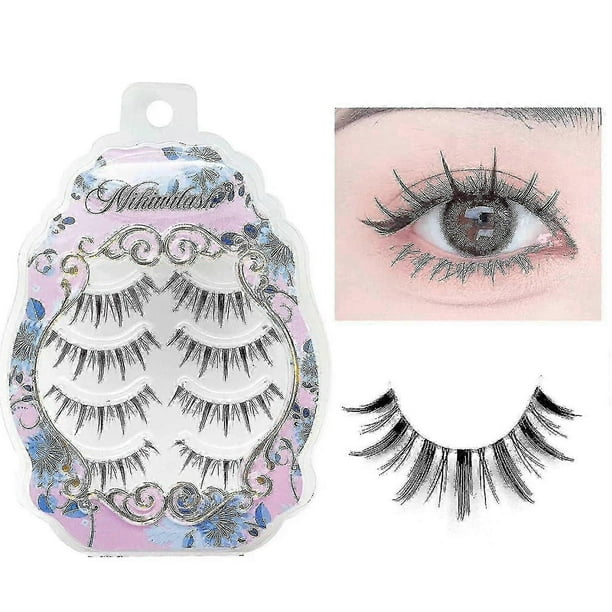 Manga Lashes, Clear Band Anime Lashes 4 Pack, Spiky Anime False Eyelashes Natural Look, Japanese Lashes Looks Like Cluster Manga Lashes Individual-202