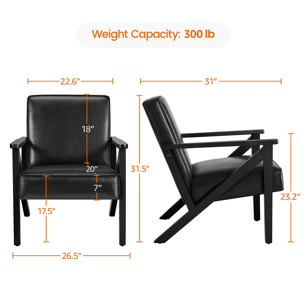 Renwick Modern Faux Leather Accent Chair for Living Room, Black