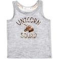 thumbnail image 4 of Girl's 3-Pack Unicorn Squad Graphic Tank Tops - White, Grey and Peach Sleeveless Shirts, 4 of 7