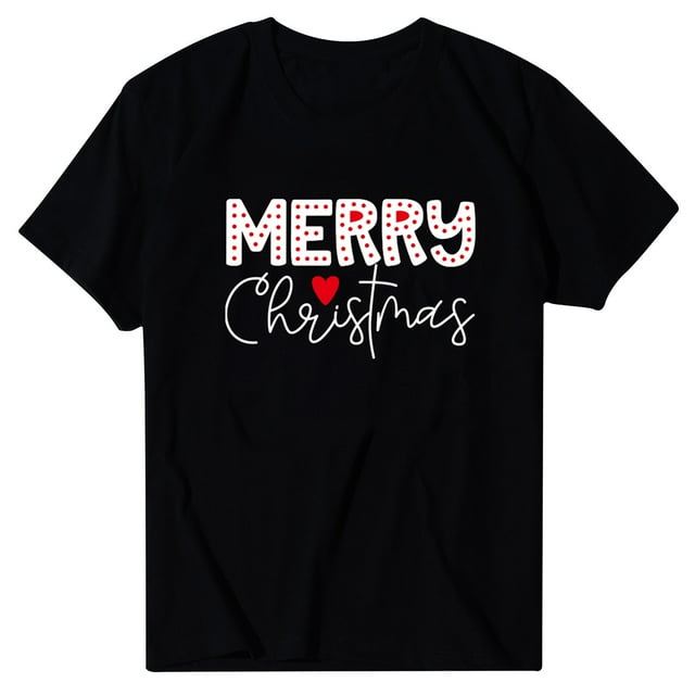 Blouse de Noël pour Femmes Hommes Col Rond Manches Courtes Joyeux Noël Imprimé Hauts de Famille T-Shirt Blouse Joyeux Noël de la Famille Hauts Manches Courtes pour Femmes Hauts Manches 3/4