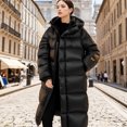 thumbnail image 2 of Chaqueta larga de plumón para mujer, chaqueta de plumón de pato blanca con capucha, versión coreana, color negro y dorado, longitud media, ajustada, de invierno, 2 of 5