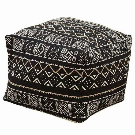 Saro Lifestyle PU661.BK 20 x 20 x 14 in. Dark Mudcloth Pouf, Black