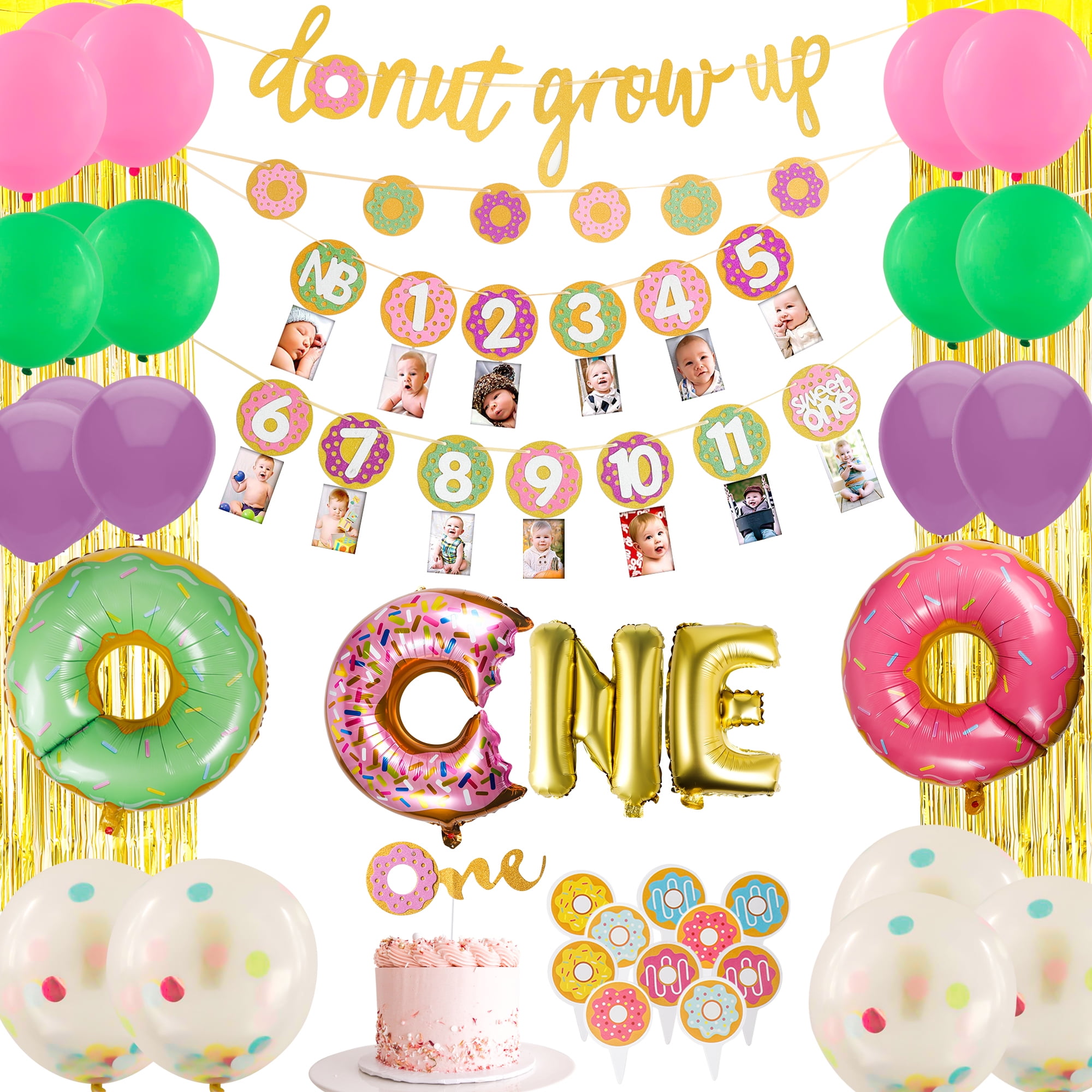 Donut Foil Balloon Decor Rosegold Gold One Two Letter Set Donut Birthday Balloon