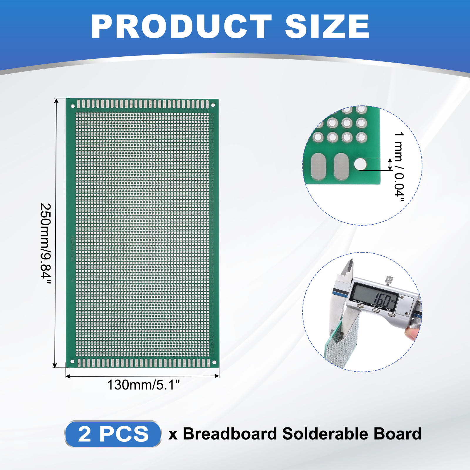 Uxcell 2Pcs Breadboard Solderable 250mm x 130mm Green Circuit PCB Board Double Sided Tin-Plated PCB Prototype Board for Electronics Prototyping, DIY Circuits Projects