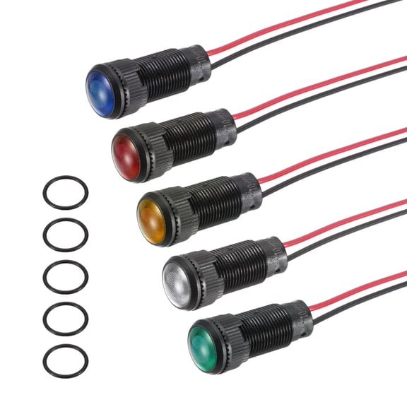 Uxcell 5Pcs 10mm Indicator Light,110V-220V AC/DC LED Plastic Shell Signal Lamp Waterproof IP67,White/Red/Blue/Green/Yellow