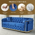 thumbnail image 2 of Wiilayok 84.6" Velvet Button Tufted Sofa,Mid-Century Classic Chesterfield Sofa Couch with Thick Backrest&Armrest,Gold Steel Accents,3 Seat Sofa Couches for Living Room,Blue, 2 of 8
