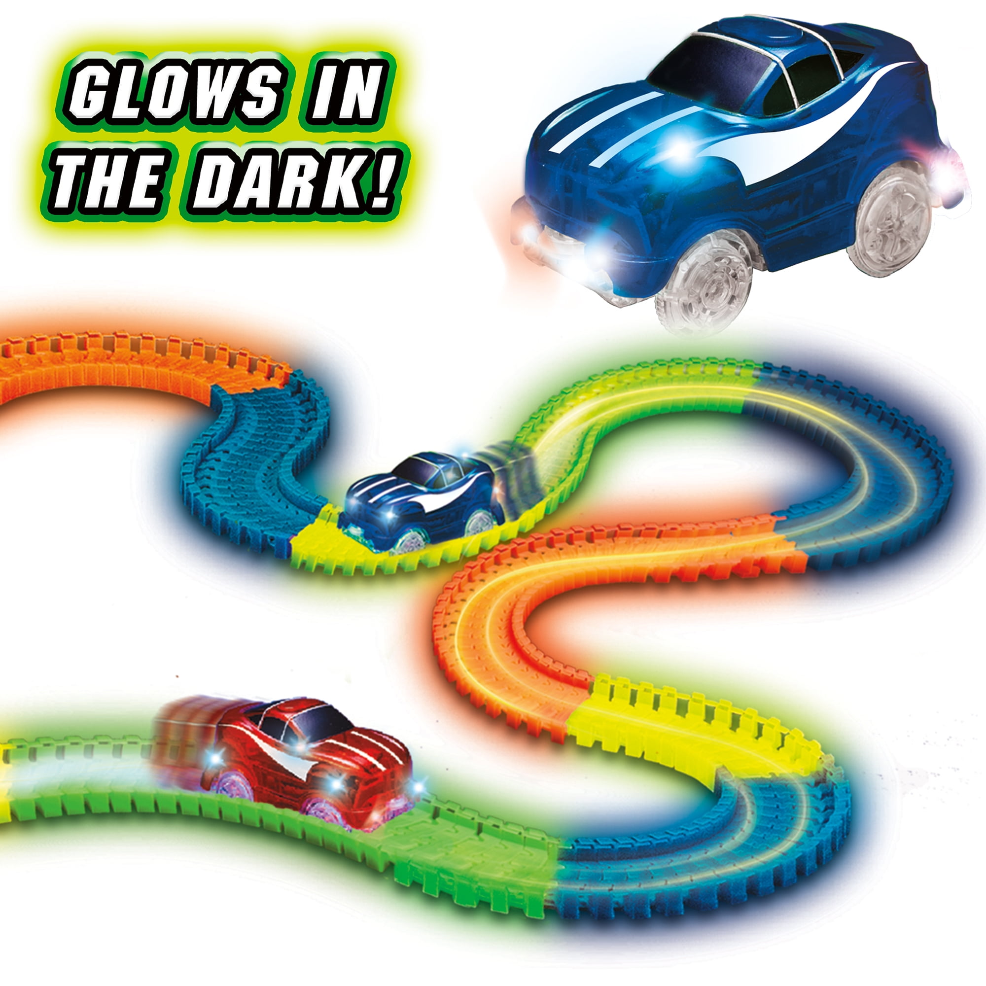 NEW Magic Tracks 220 Pieces Glow in the Dark Track 11 ft Speedway Car Toy Set 