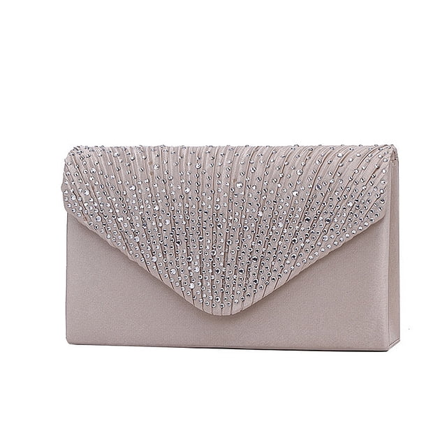 Sac Pochette pour Dames en Satin de Soirée de 20 cm / 7,8 Pouces avec Diamants, Enveloppe de Fête/bal avec Chaîne Détachable