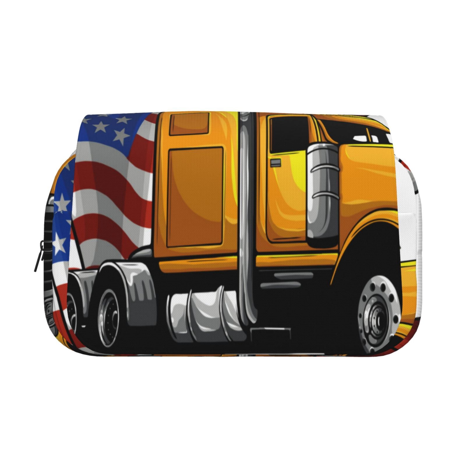 Rateoe American Truck Pattern Double Clamshell Pen Case, Storage Organizer with Two Zipper Compartments– Holds Up to 50 Pencils & Pens