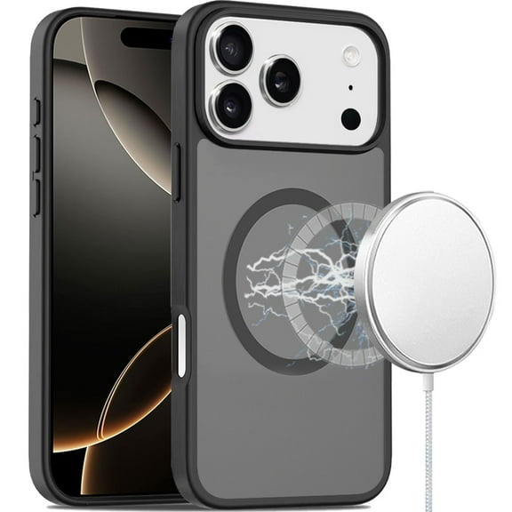 For iPhone 17 Pro Max [Magnetic Circle] Smooth Safe Matte Feel Hybrid Case - Black