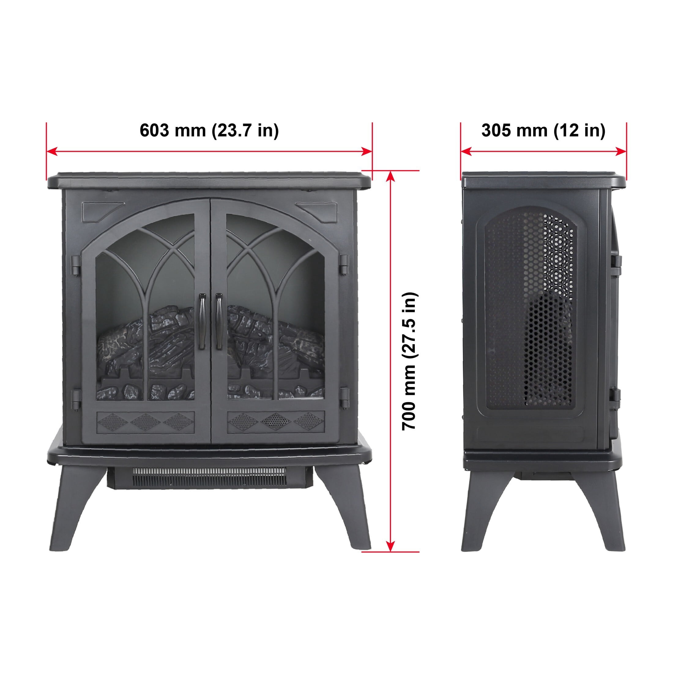 DEALTOPS 23.7'' Electric Fireplace Heater Stove, Adjustable Realistic Flame Effect Stove, Black