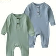 thumbnail image 1 of Chok 2 Pcs KuKitty Long Sleeve Solid Color Romper - Baby Boy Girl One Piece Jumpsuit Outfits with Ribbed Design for Comfortable Clothing, 1 of 7