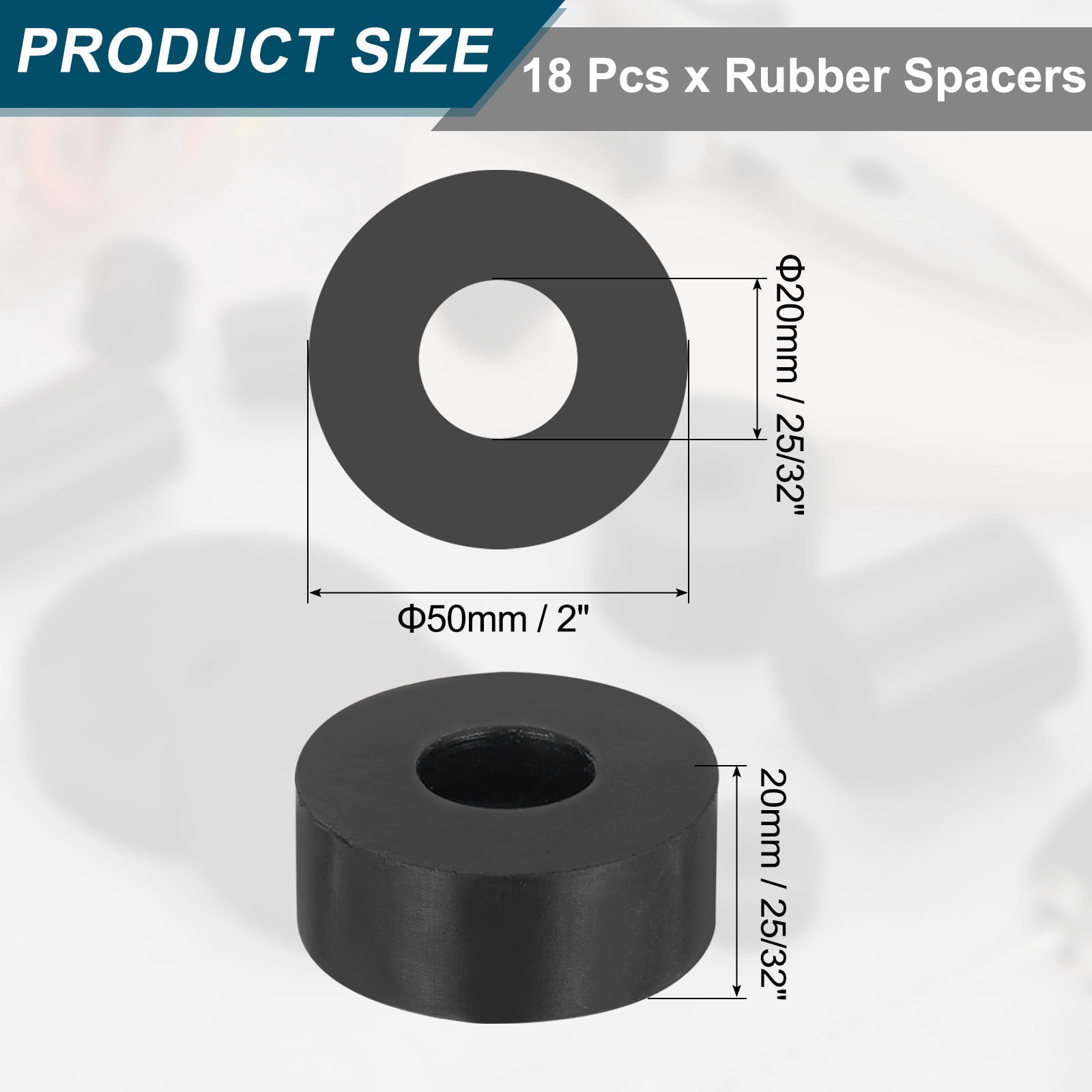 Uxcell 18Pack Thick Rubber Spacer, 2 Inch OD x 25/32 Inch ID x 25/32 Inch Thickness