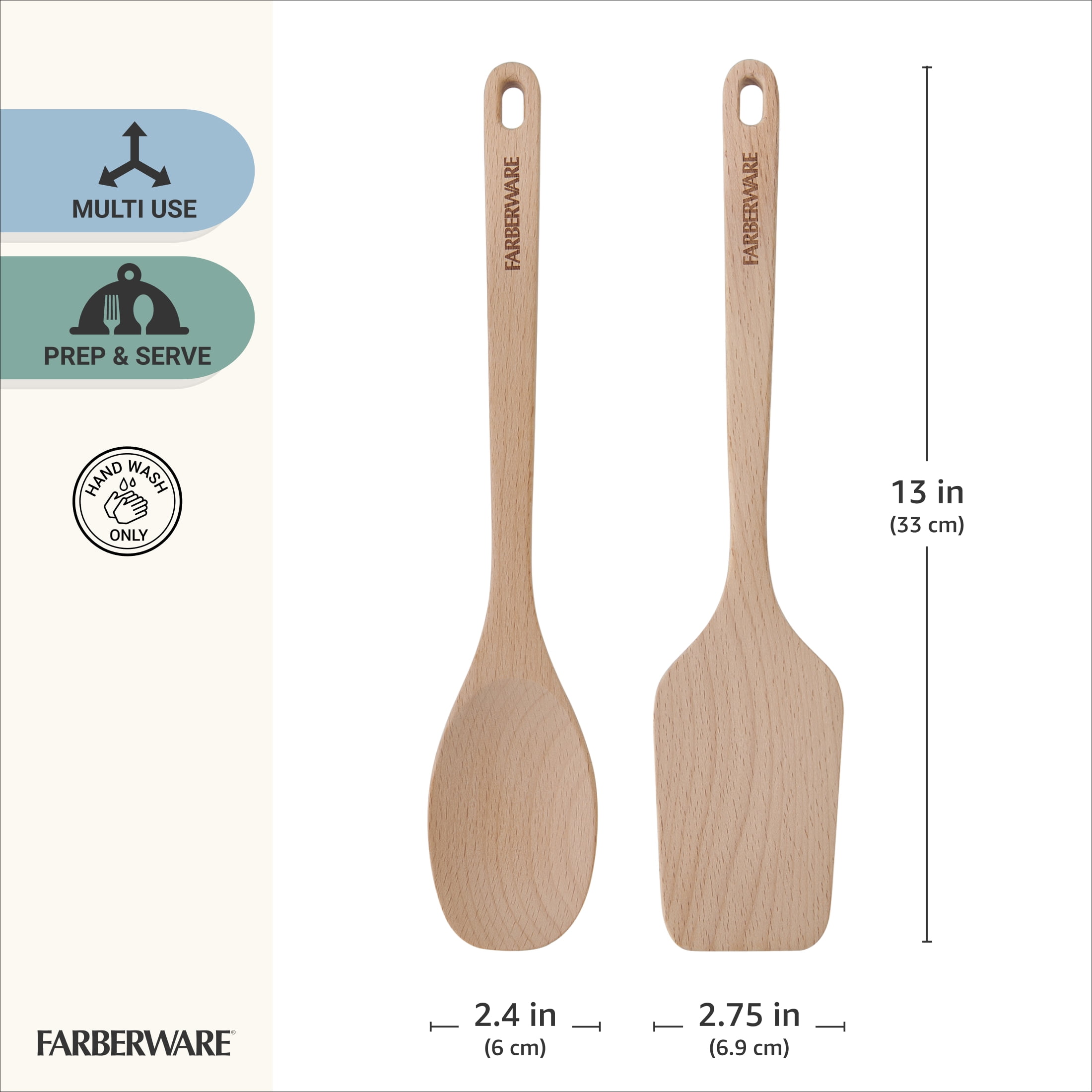 Farberware Professional Wood Spatula/Turner and Cooking Spoon Set, 2-Piece