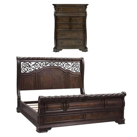 Home Square 2-Piece Set with Arbor Place 6-Drawer Chest & King Sleigh Bed