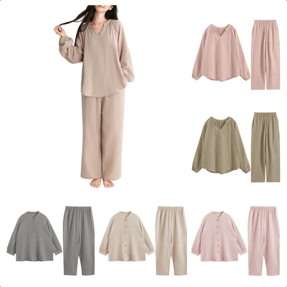 Perfectbot Womens Cotton Pajamas Set Lightweight Loose Fit Sleepwear Comfy Casual Lounge Set Two Piece