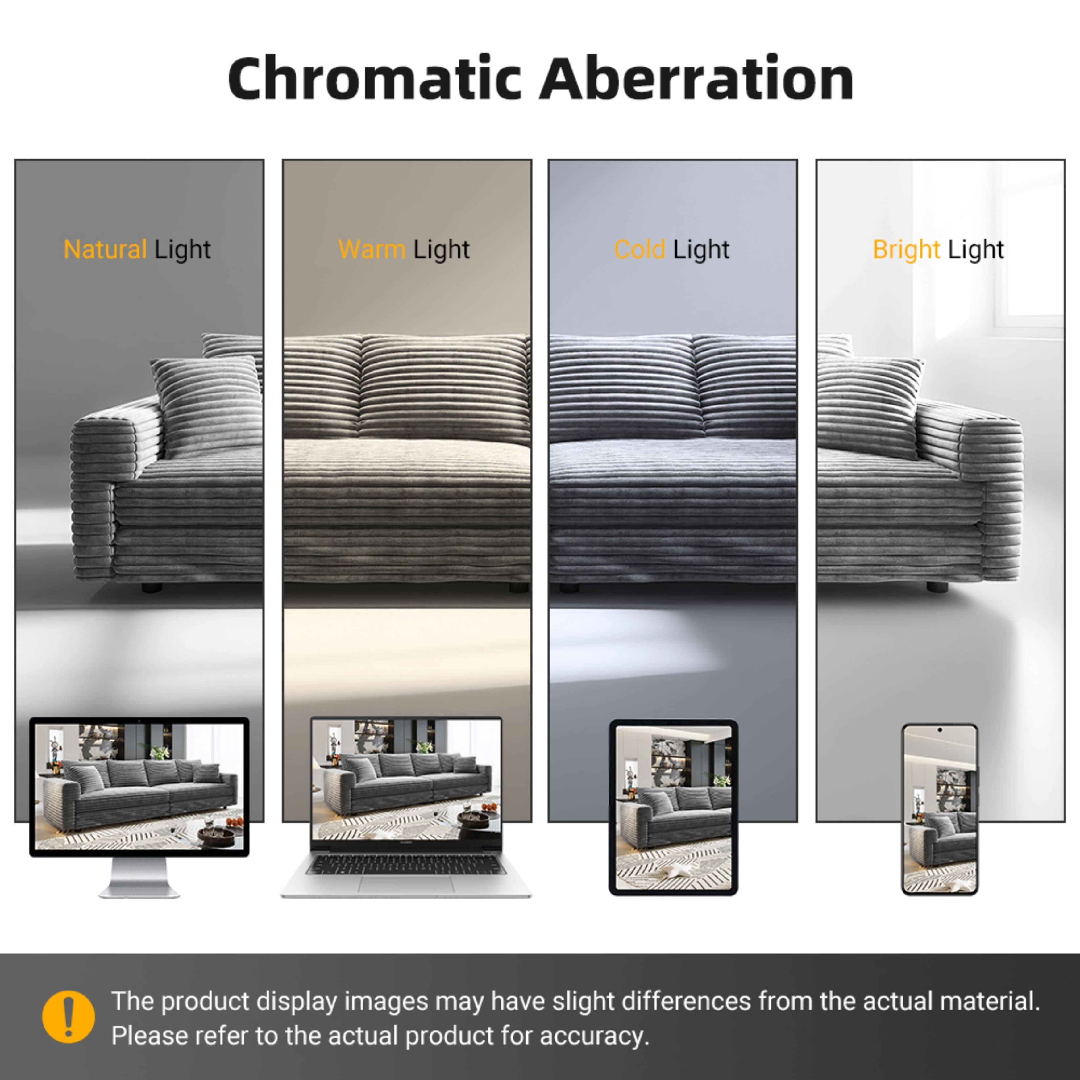 Alvantor 4-Seat Sofa with 3 Movable Ottomans 102" W Corduroy Upholstered Deep Seat Couches Convertible Chaise for Living Room, Apartment Grey