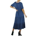 thumbnail image 6 of SAYOO Summer Long Dresses for Women, Short Sleeve Wave Points Tie-Up Waist Belt Dress, Casual One-Piece, 6 of 8