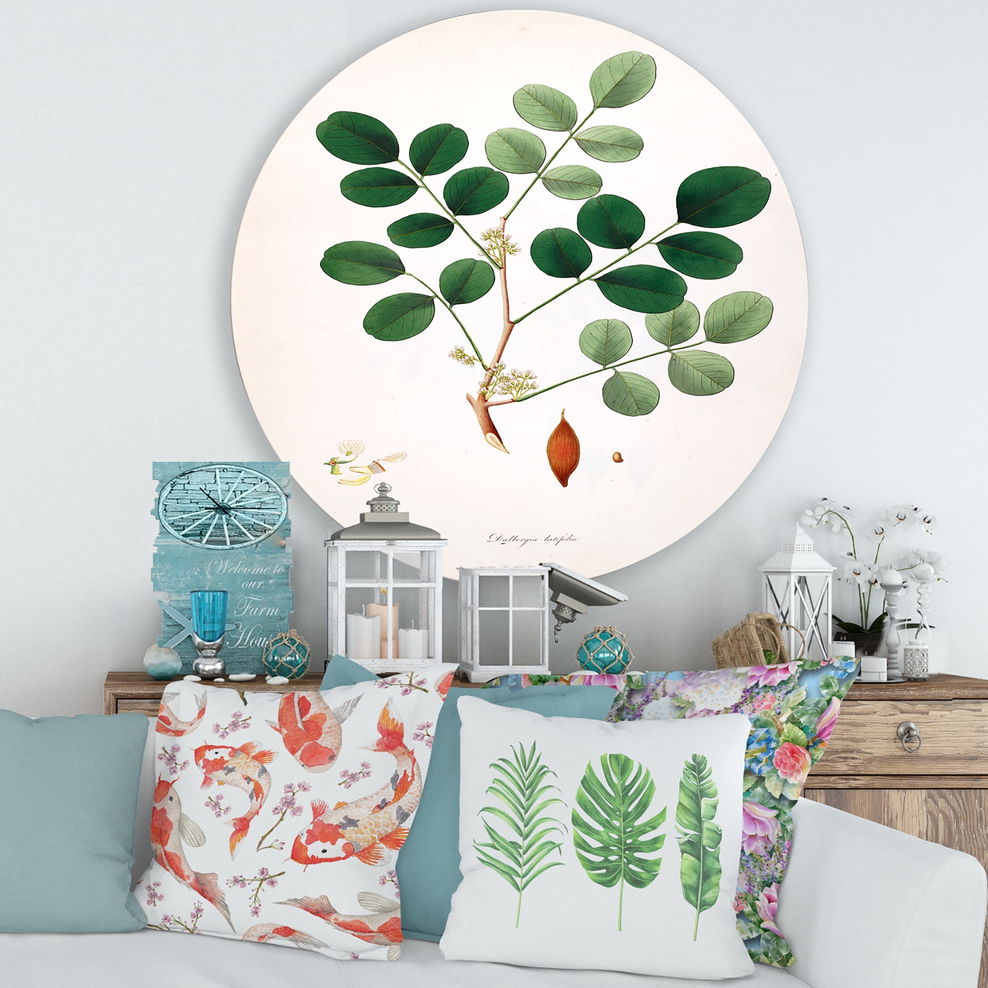 Designart 'Ancient Plant Life XI' Farmhouse Circle Metal Wall Art 29x29 - Disc of 29