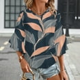 thumbnail image 3 of Elegant Peach Leaf Pattern Women's V-Neck Blouse With 3/4 Ruffled Bell Sleeves Casual Top Ladies Blouses, 3 of 7