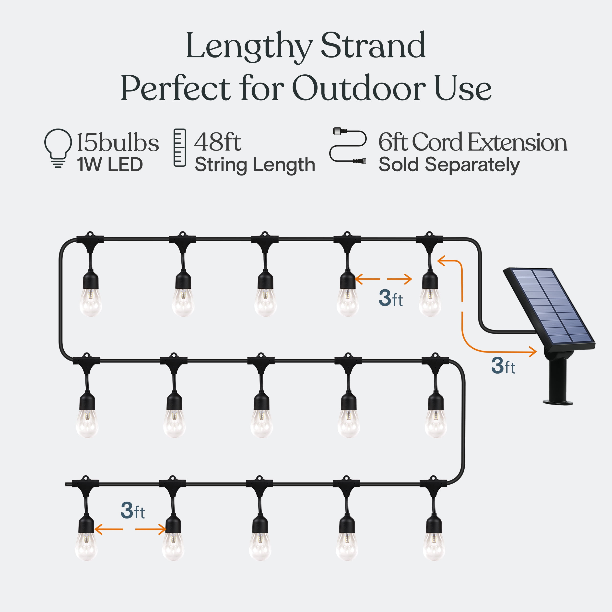 Brightech Ambience Pro Solar Powered Outdoor String Lights - Commercial Grade 48 Ft Waterproof Patio Lights, Shatterproof LED String Lights for Patio - 1W 15 Edison Bulbs, Warm White