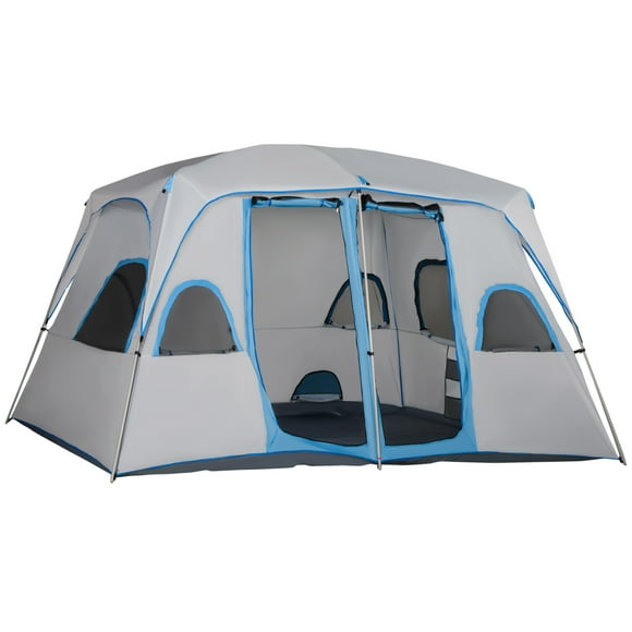 Outsunny Camping Tent Family Tent 4-8 Person with 2 Room and Mesh Windows
