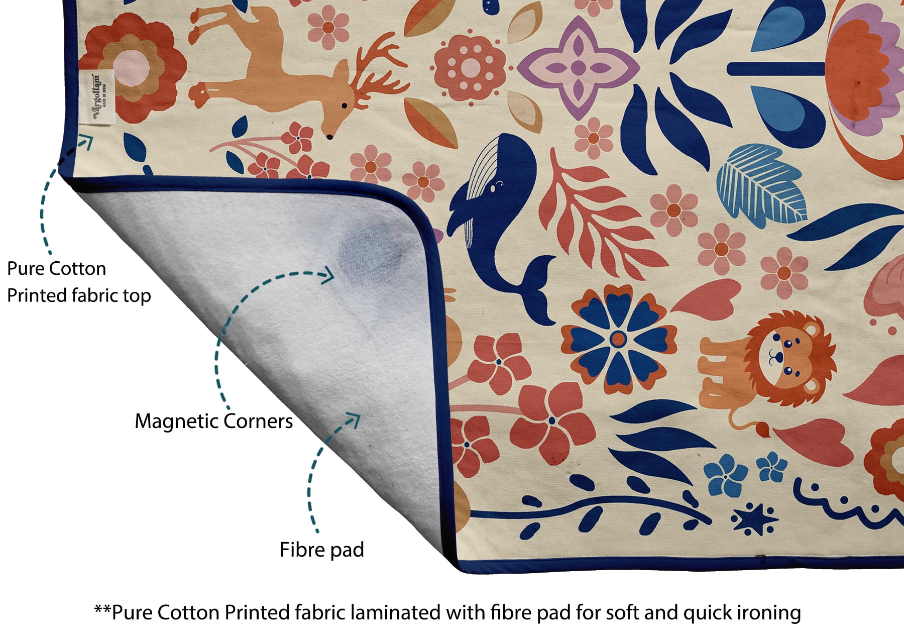 Vargottam Cotton Magnetic Ironing Mat - Washable Fabric, Fiber Pad & Iron Rest - Foldable, Lightweight Ironing Surface for Tabletop, Washer, or Dryer - Kids