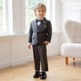 thumbnail image 5 of Vestido de cumpleaños lujoso de color caqui para niños, chaqueta con flores para niños, chaleco, pantalones, collar con pajarita, traje de fotografía de 5 uds., conjunto de boda para niños, 5 of 5