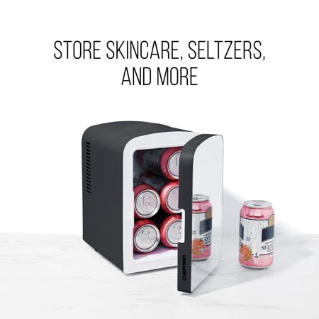 Chefman Portable Mirrored Beauty Mini Fridge, Skincare, Makeup, 4L Capacity, Black