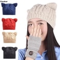 thumbnail image 2 of Gorros de punto holgados con orejas de gato para mujer, gorros de ganchillo para mantener el calor, gorros de ganchillo a la moda, gorro de Navidad, 2 of 4