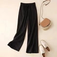 thumbnail image 3 of KALE Womens Linen Pants Palazzo Women Fashion Solid Color Cotton Flax Elastic Long Beach Leisure Trousers Women's Pants Black, 3 of 4