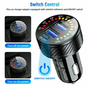 NATEFEMIN Chargeur de voiture avec charge de couleur de voltmètre sans danger, double port, plage de température -20 à 60℃, Corps en alliage d'aluminium