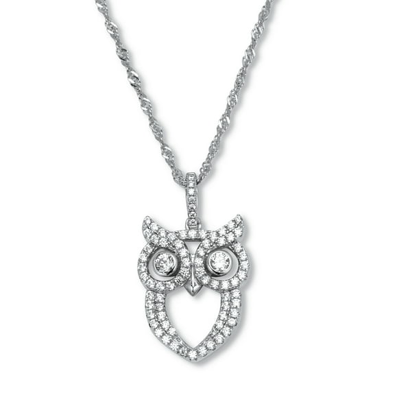 .70 TCW Round Cubic Zirconia Silvertone Owl Pendant Necklace 18-inch