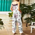 thumbnail image 3 of Women's Valentine's Day Print Suspender Jumpsuit - Casual Loose Retro Cotton Linen One-Piece, White Size S, 3 of 5