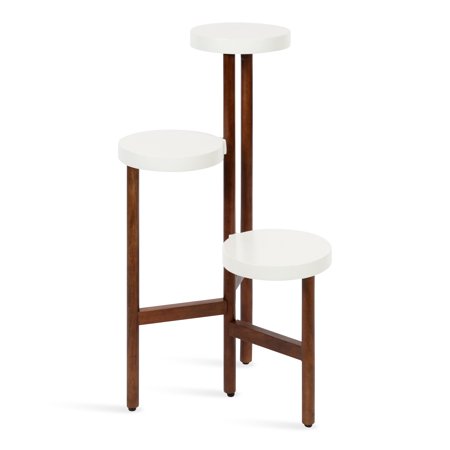 Kate and Laurel Fitley Modern 3 Tier Freestanding Plant Stand, 16 x 16 x 35, White and Walnut Brown, Decorative Handcrafted Wood Plant Stand with Two Tone Finish