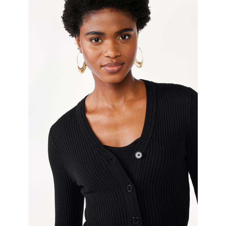 Scoop Women's Stripe Cardigan Sweater with Bralette, Lightweight, Sizes XS-XXL