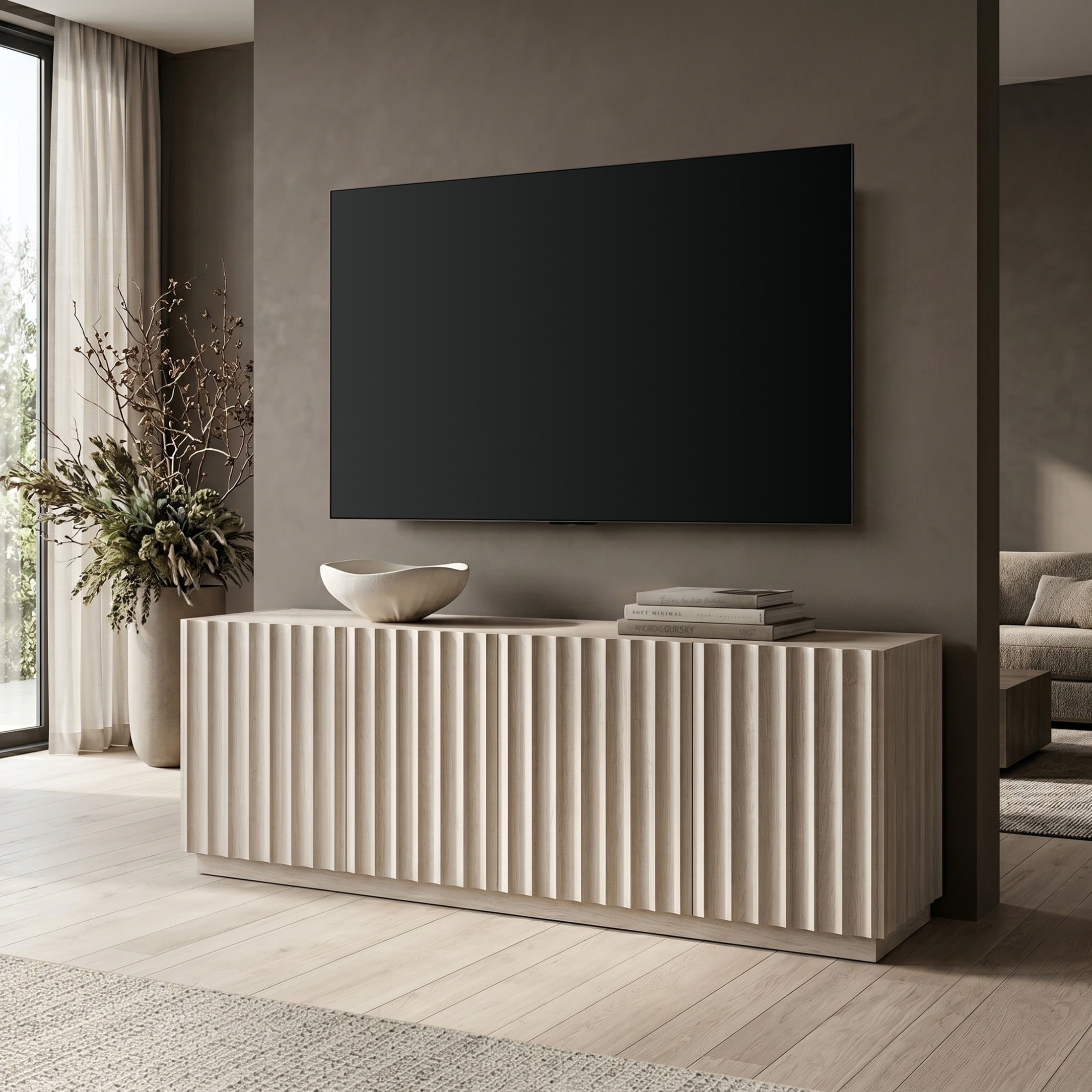Evelyn&Zoe Marion Modern TV Stand For TVs up to 75", Alder White