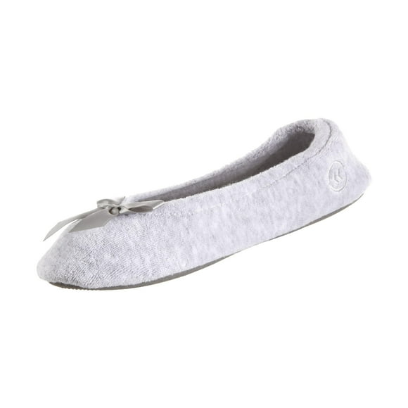 isotoner Women's Terry Ballerina Slipper, Heather Grey, 8-9