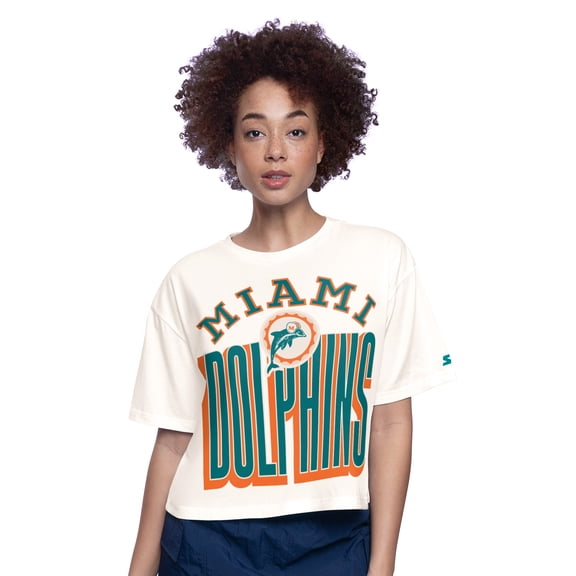 Women's-Starter White Miami Dolphins Throwback Play the Ball Boxy Cropped T-Shirt
