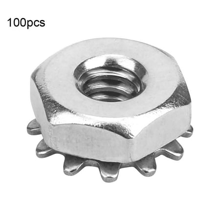 

100Pcs Toothed Nut Steel with Star Washer 6-32 Thread Replacement Kits Industrial Robot Parts