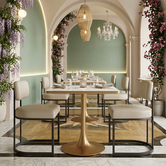 Spot Bistro Table Beige & Gold Dining Table, Modern Style, Faux Terrazzo MDF square shape tabletop, Steel, Indoor Dining