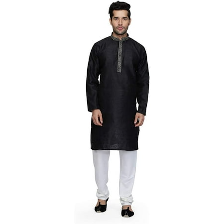 

Royal Kurta Mens Jacqaurd Silk Blend Kurta Churidaar (40 Black)