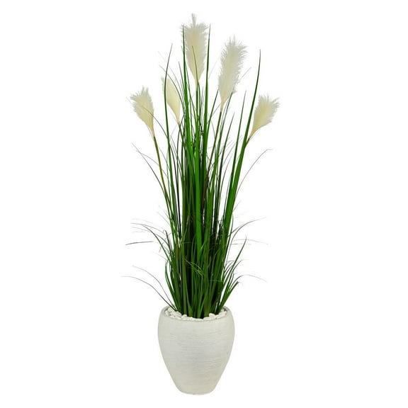 Nearly Natural 4.5' Wheat Plume Grass Artificial Plant in White Planter, Green