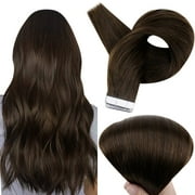Full Shine Tape in Hair Extensions 14 inch Dark Brown 20Pcs 50g Invisible Hair Extensions Tape Ins Straight Glam Seamless