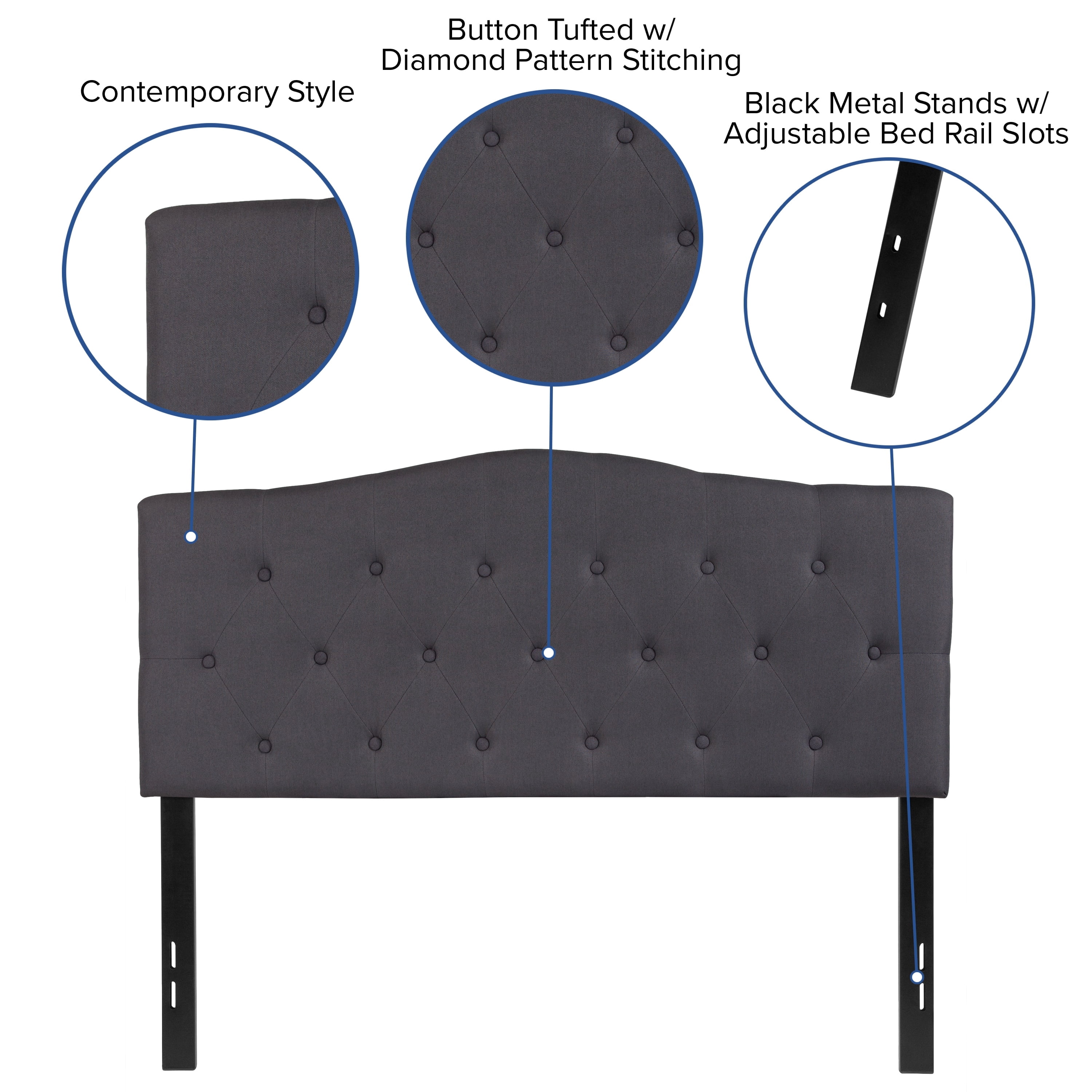 Emma + Oliver Tufted Upholstered Full Size Headboard in Dark Gray Fabric