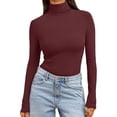 thumbnail image 5 of Dyfzdhu Long Sleeve Shirts For Women Solid Color High Neck Regular Long Sleeve Crewneck T Shirt Womens Blouses, 5 of 7