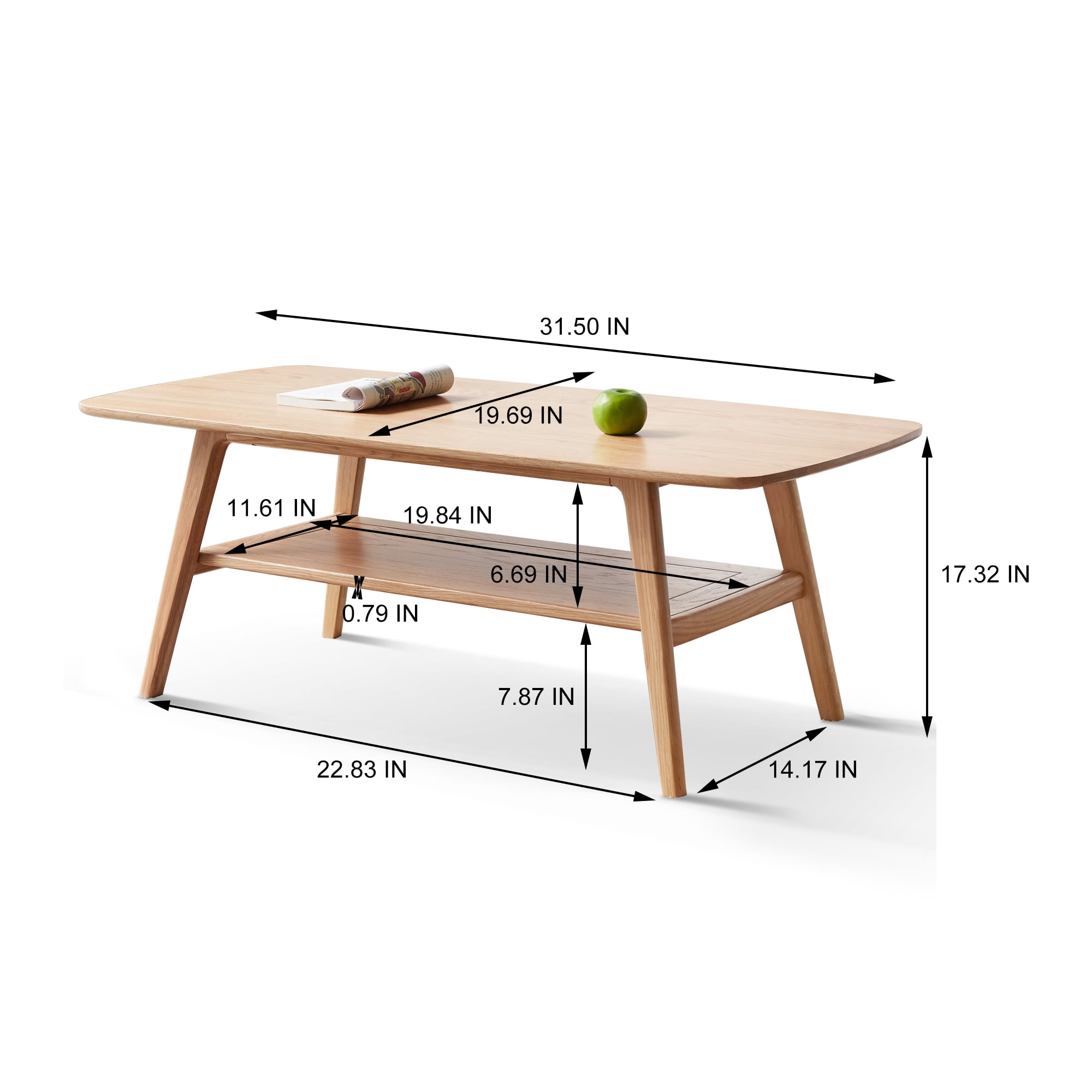 Leumius Modern Coffee Table with Storage Shelf,Wood Study Desk Work Table Accent Table for Living Room & Bedroom,Oak