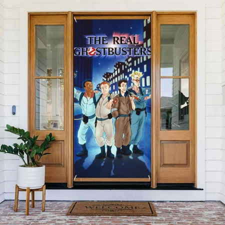 The Real Ghostbusters Poster Door Cover Decorated Banner Tapestry Home Decoration Holiday Party Supplies Door Banner Porch Sign Banner 72.8 x 35.4 Inch