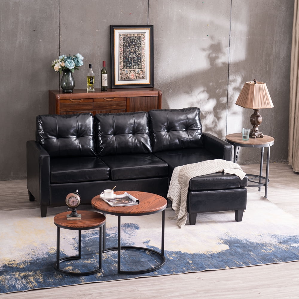 76W Modern Reversible Sectional Sofa With Ottoman