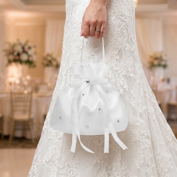 HEALEEP Elegant Satin Wedding Handbag Evening Purse for Bridesmaids Prom Party White Stylish Design